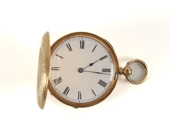 A LADY'S GOLD KEY WIND HUNTING CASED FOB WATCH