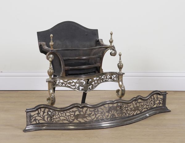 A GEORGE III STYLE STEEL PIERCED SERPENTINE FENDER AND FIRE GRATE (2)