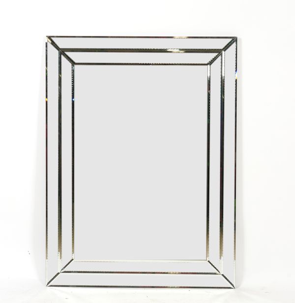 A MODERN RECTANGULAR BEVELLED PLATE MARGINAL WALL MIRROR