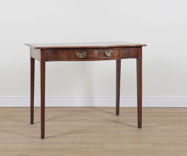 A GEORGE III MAHOGANY SERPENTINE SINGLE DRAWER SERVING TABLE