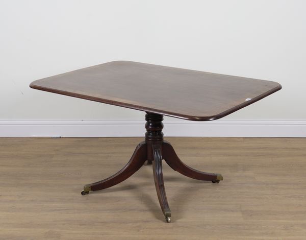 A GEORGE III CROSSBANDED MAHOGANY RECTANGULAR SNAP TOP CENTRE TABLE