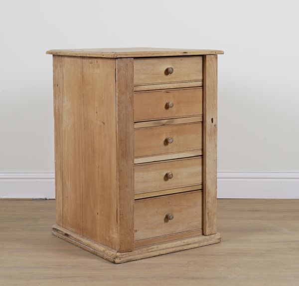 A LATE 19TH CENTURY PINE FIVE DRAWER WELLINGTON CHEST