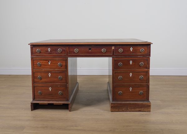 A 19TH CENTURY MAHOGANY NINE DRAWER PEDESTAL DESK