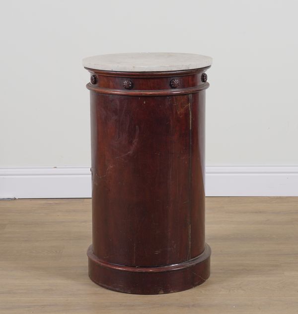 J.W. SNOWDON & SONS LONDON; A LATE VICTORIAN CIRCULAR MARBLE TOPPED POT CUPBOARD