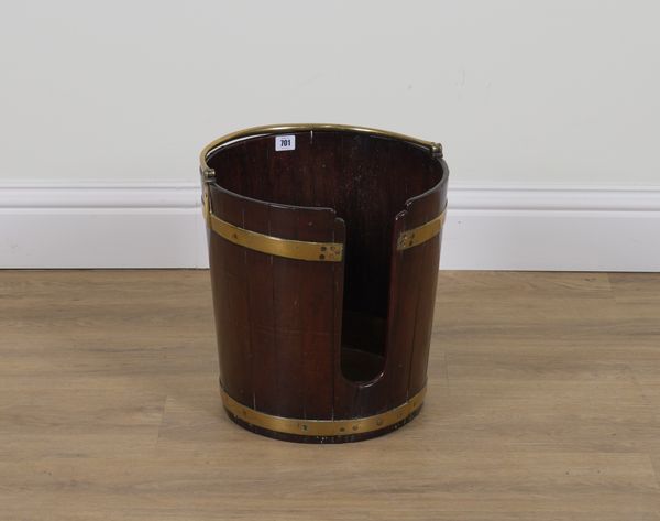 A GEORGE III BRASS BOUND MAHOGANY PLATE BUCKET