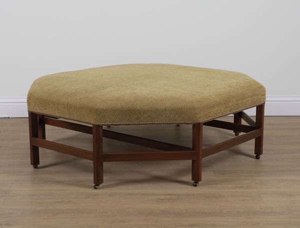 ROBERT KIME; A WALNUT FRAMED OCTAGONAL FOOTSTOOL