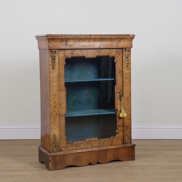 A VICTORIAN FLORAL MARQUETRY INLAID WALNUT PIER CABINET