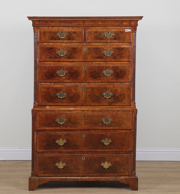 A GEORGE III WALNUT CHEST ON CHEST