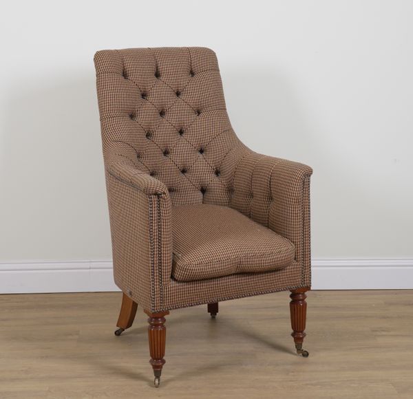 BEAUMONT AND FLETCHER LONDON; A REGENCY STYLE BUTTON BACK ARMCHAIR