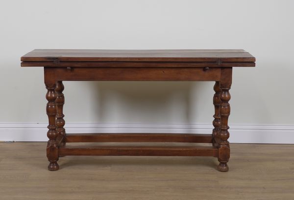 A 17TH CENTURY STYLE WALNUT DOUBLE FOLD OUT WAKE TABLE