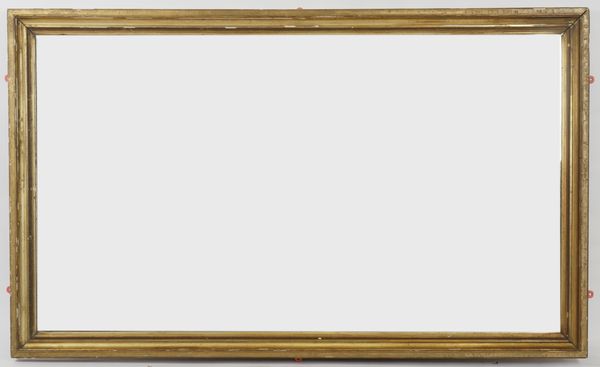 A LARGE EARLY 20TH CENTURY GILT FRAMED RECTANGULAR WALL MIRROR