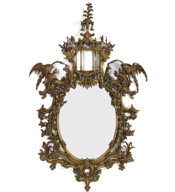 AFTER THOMAS CHIPPENDALE; A 19TH CENTURY CHINESE INFLUENCED GILT FRAMED MIRROR