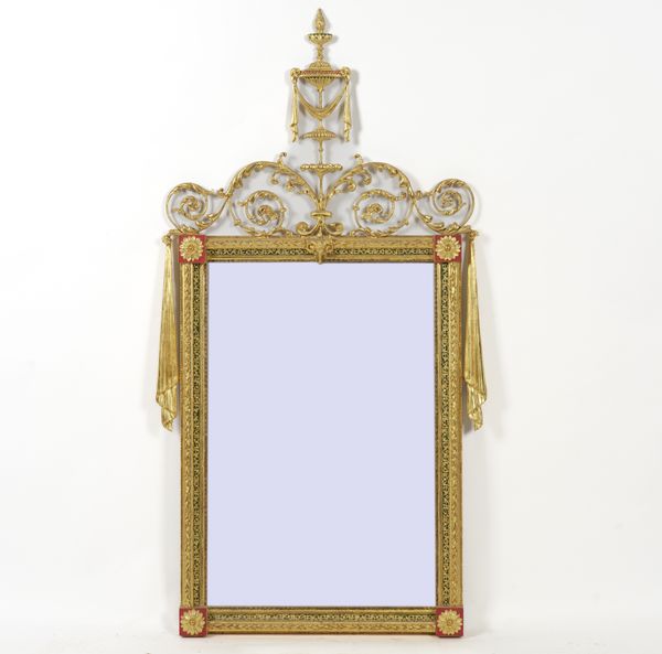 A LATE 19TH CENTURY ADAM REVIVAL GILT FRAMED WALL MIRROR