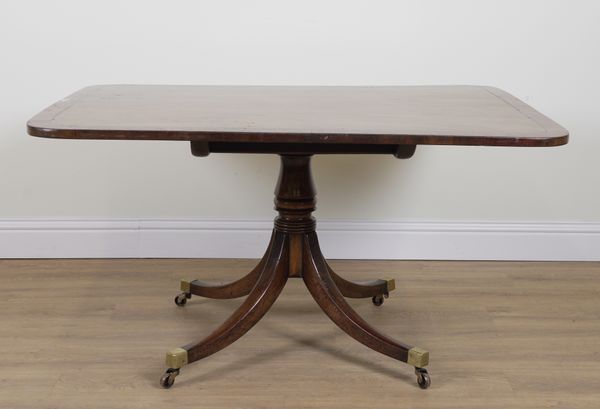 A GEORGE III EBONY STRUNG MAHOGANY SNAP TOP BREAKFAST TABLE