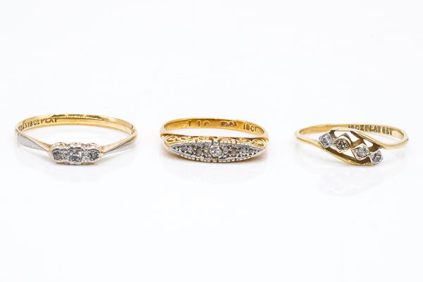 THREE GOLD AND DIAMOND RINGS (3)