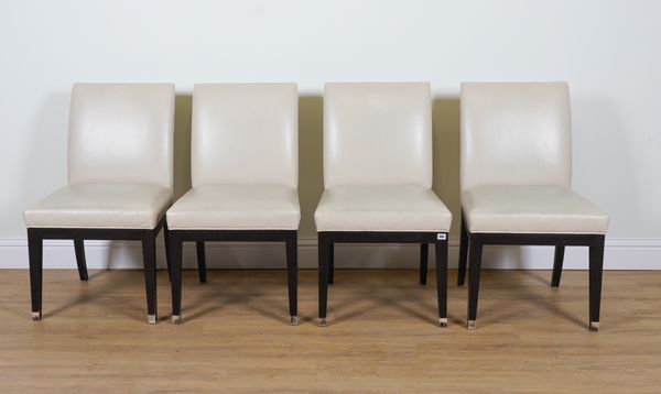 FOUR LEATHER UPHOLSTERED DINING CHAIRS (4)