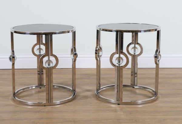 A PAIR OF MODERN CHROME CIRCULAR OCCASIONAL TABLES (2)