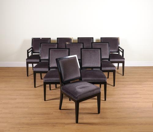 A SET OF TEN BLACK LACQUERED DINING CHAIRS (10)