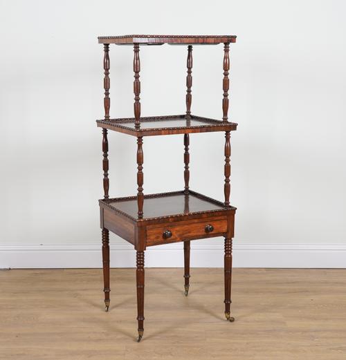 A LATE 19TH CENTURY FAUX ROSEWOOD PAINTED THREE TIER WHAT-NOT