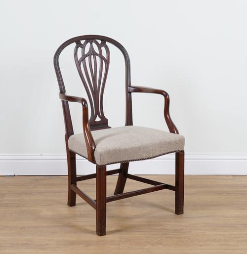 AN 18TH CENTURY MAHOGANY OPEN ARMCHAIR