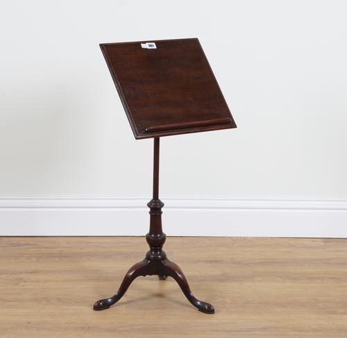 A 19TH CENTURY MAHOGANY TRIPOD TILT TOP READING TABLE