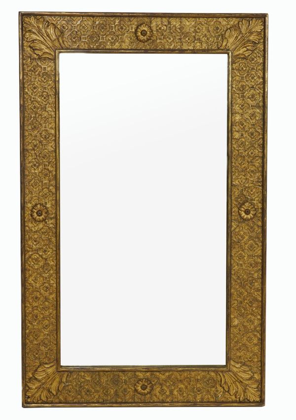 A LATE 19TH CENTURY COMPOSITE GILT FRAMED RECTANGULAR WALL MIRROR