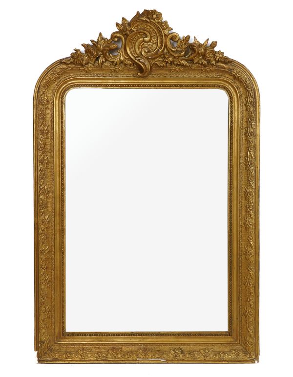 A LATE 19TH CENTURY FRENCH GILT FRAMED ARCHED WALL MIRROR