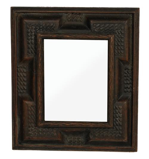 A 19TH CENTURY BLACK FOREST CARVED LIMEWOOD MIRROR