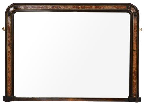 A VICTORIAN FAUX ROSEWOOD AND MARBLE PAINTED ARCH TOP OVERMANTEL MIRROR