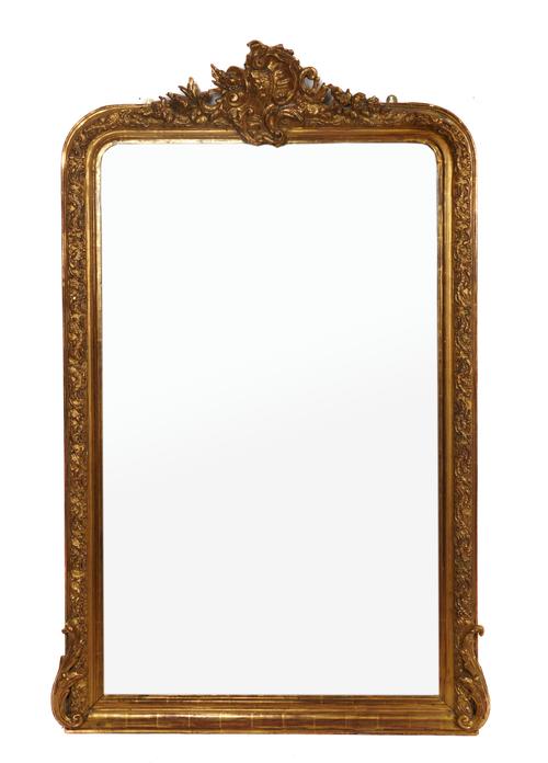 A VICTORIAN GILT FRAMED OVERMANTEL MIRROR
