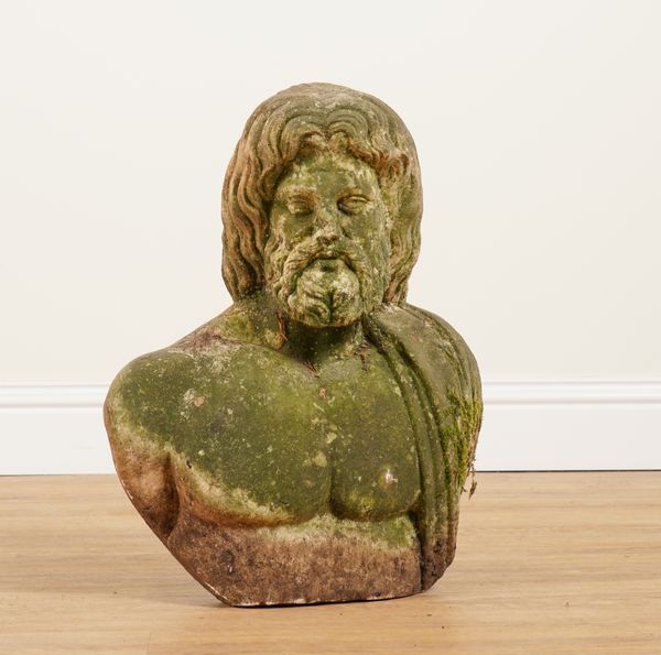 AFTER THE ANTIQUE: A CARVED MARBLE BUST OF A CLASSICAL PHILOSOPHER OR GOD