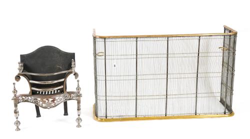 A VICTORIAN BRASS MOUNTED WIRE WORK NURSERY FENDER AND A GEORGE II STYLE STEEL FIRE-GRATE (2)