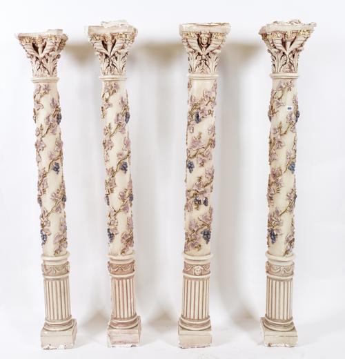 FOUR PAINTED PLASTER ARCHITECTURAL COLUMNS (4)