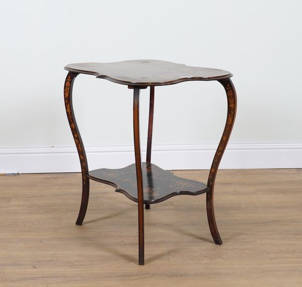 A 19TH CENTURY FRUITWOOD POLYCHROME DECORATED TWO TIER OCCASIONAL TABLE