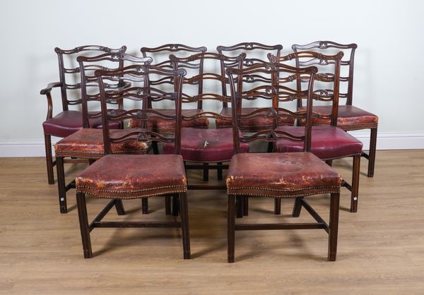 A SET OF SIX GEORGE III MAHOGANY WAVY LADDERBACK DINING CHAIRS (9)