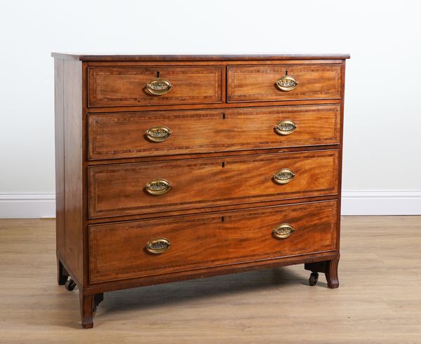 A REGENCY INLAID MAHOGANY FIVE DRAWER CHEST