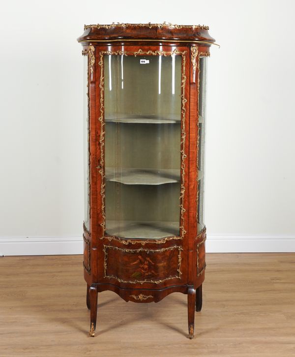 A LATE 19TH FRENCH WALNUT VERNIS MARTIN VITRINE CABINET