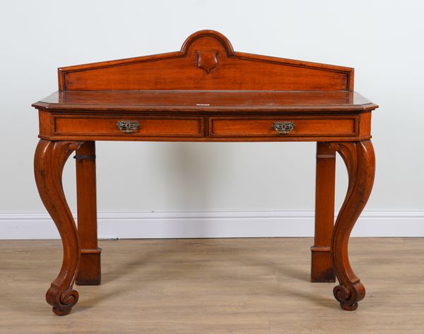 A VICTORIAN OAK TWO DRAWER HALL TABLE