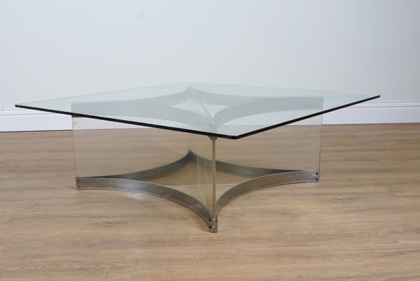 A MID 20TH CENTURY STEEL AND PERSPEX COFFEE TABLE