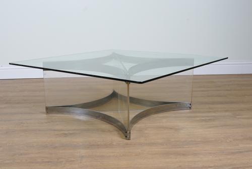 A MID 20TH CENTURY STEEL AND PERSPEX COFFEE TABLE