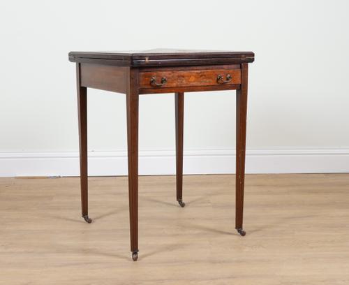 MAPLE AND CO; A LATE 19TH CENTURY INLAID MAHOGANY ENVELOPE CARD TABLE