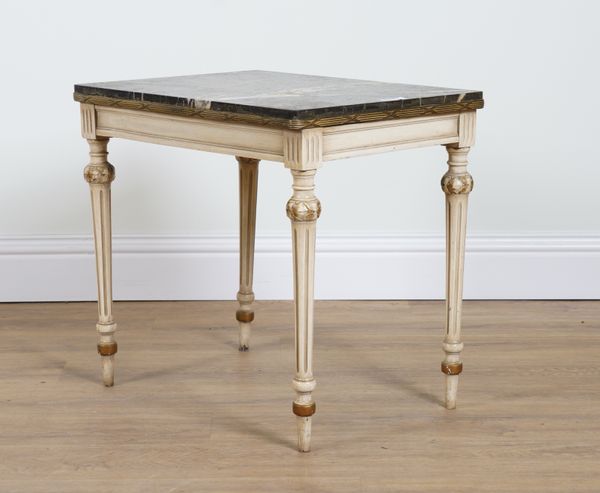 A RECTANGULAR MARBLE TOPPED OCCASIONAL TABLE