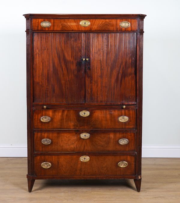 AN 18TH CENTURY DUTCH MAHOGANY TAMBOUR FRONTED CABINET