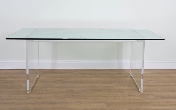 A 20TH CENTURY PERSPEX AND GLASS TOPPED DESK