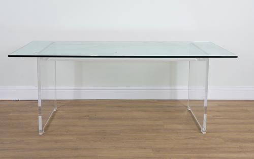 A 20TH CENTURY PERSPEX AND GLASS TOPPED DESK