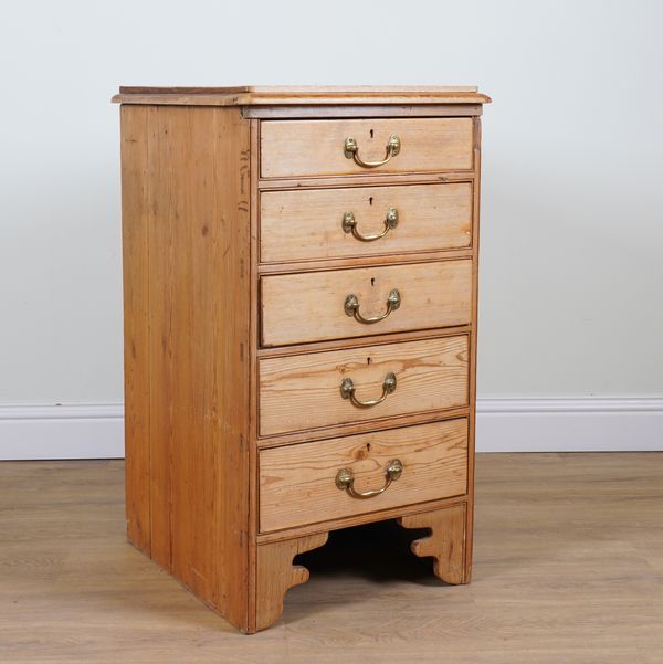 A NARROW PINE FIVE DRAWER CHEST