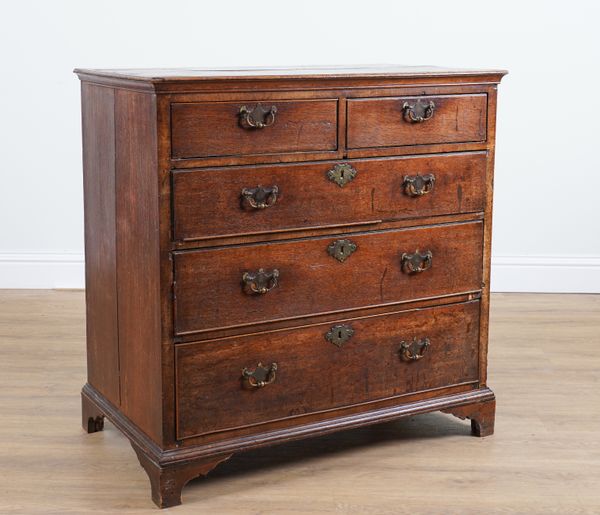 A MID 18TH CENTURY OAK FIVE DRAWER CHEST