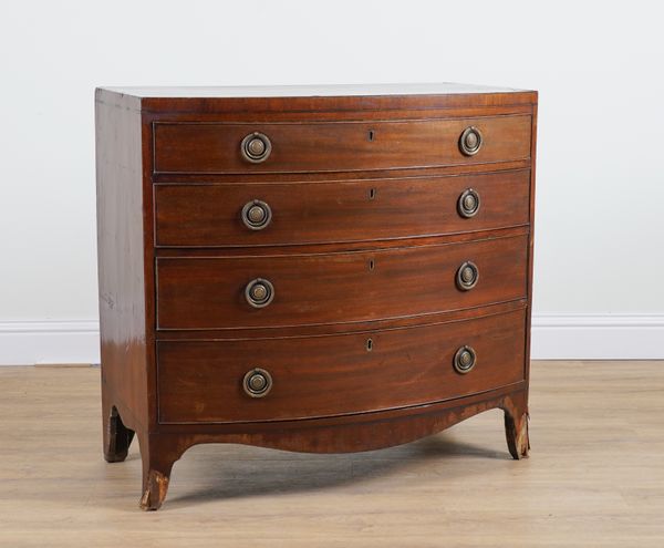 A 19TH CENTURY MAHOGANY BOWFRONT FOUR DRAWER CHEST