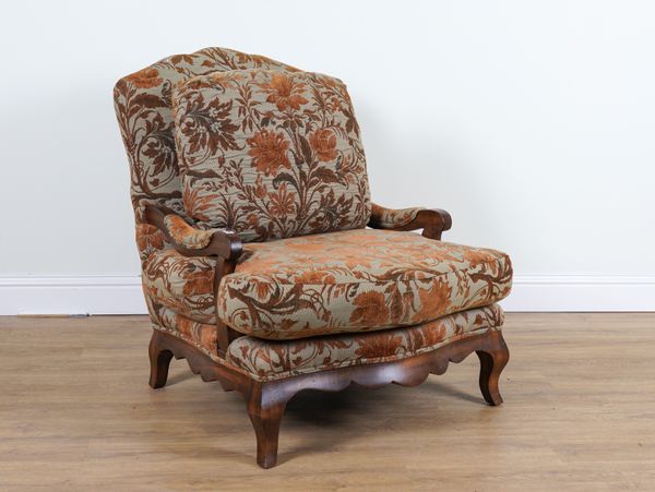 A LOUIS XV STYLE LOW OPEN ARMCHAIR