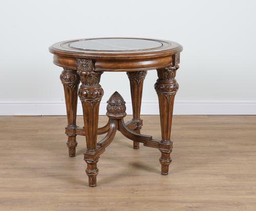 A LOUIS XVI STYLE MARBLE TOPPED CENTRE TABLE